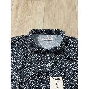 Collars And Co Dress Collar Polo Mens S AOP Floral  Short Sleeve Blue